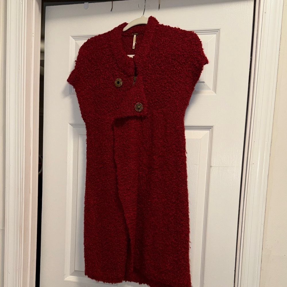 Free People  Dress or Sweater XS Red Boucle Lambswool Mohair $168